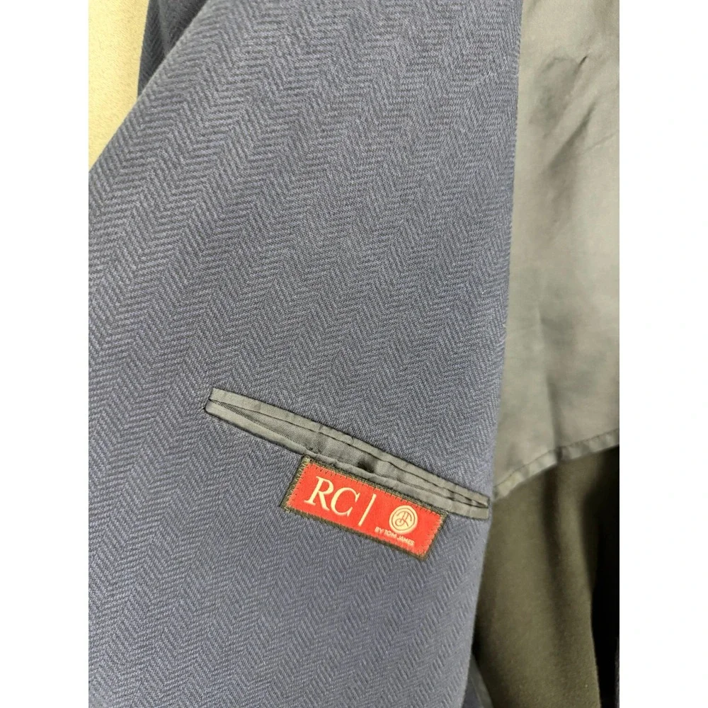 Tom James RC Royal Classic Navy Blue Herringbone Blazer Sport Coat Mens 42 Large